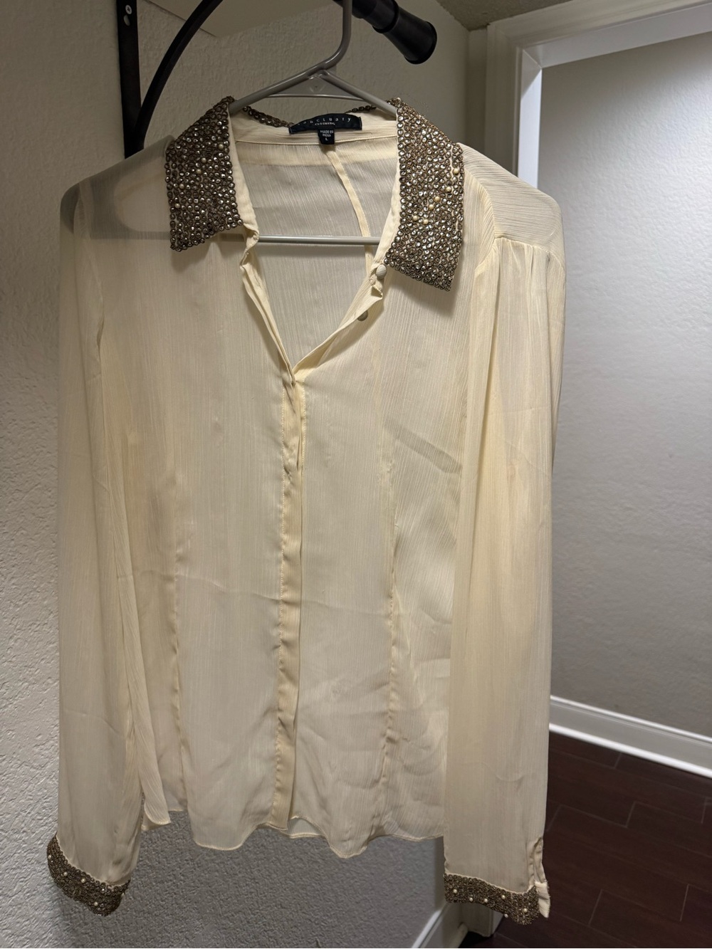 Sanctuary Cream Blouse with Jeweled Collar and Cuffs